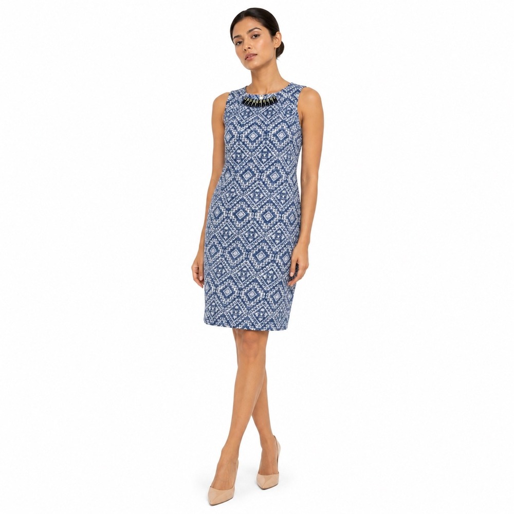 Etcetera Blue Geometric Sheath Dress Size 4 Work‎ Office Business Casual Career
